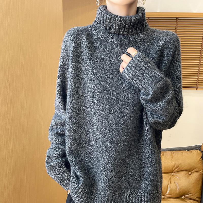 Autumn And Winter New Wool Sweater Women'S Turtleneck Loose Five-Needle Wool Thickened Knitted Sweater Bottoming Shirt Top
