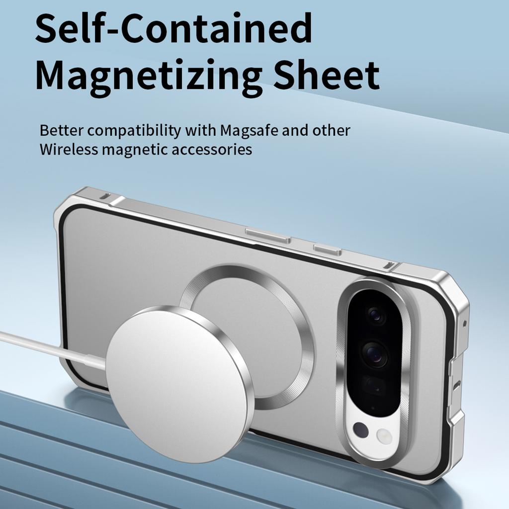 For Google Pixel 10 Pro XL Case Compatible with MagSafe Hard PC Metal Frame Frosted Phone Back Cover