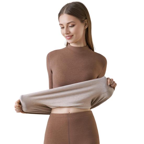 2 Piezas/Set Invierno Woemn Set de Ropa Interior Térmica Cuello Medio Alto Sin Costuras Manga Larga