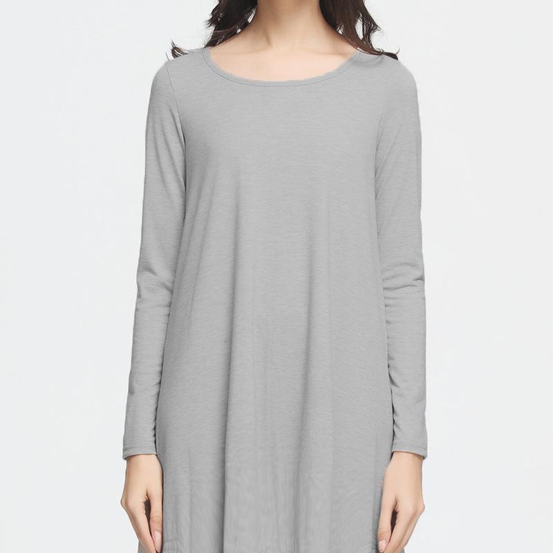 Women's dress, women's long-sleeved loose and thin solid color dress