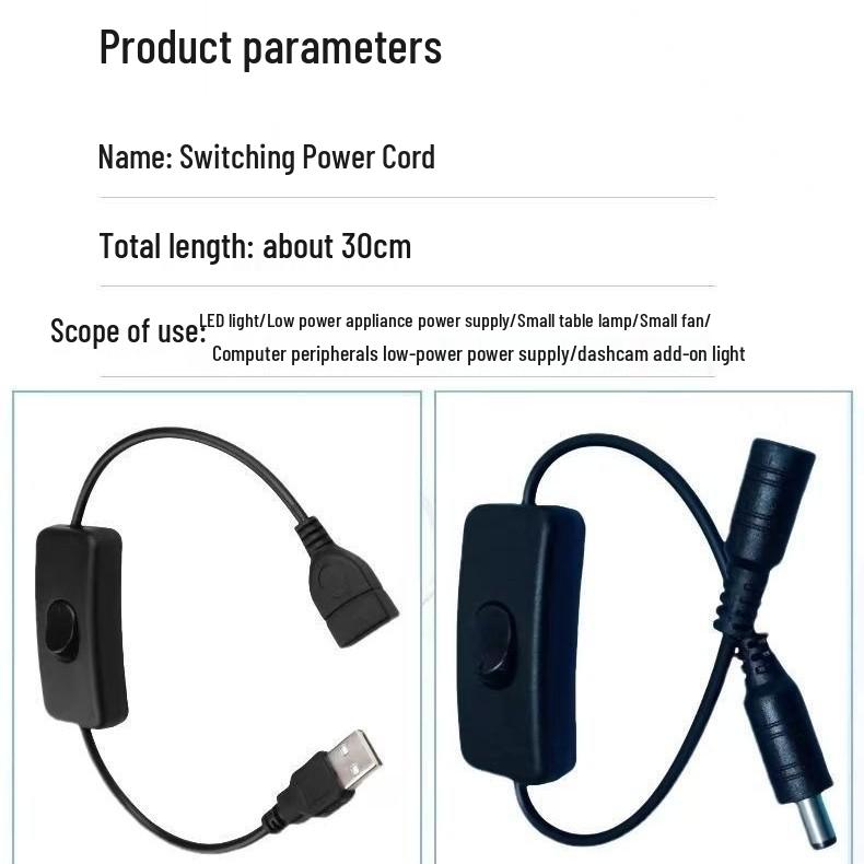 LED Schreibtischlampe Netzschalter USB Verlängerungskabel mit DC5521 Stecker auf Buchse und Klemmlampe