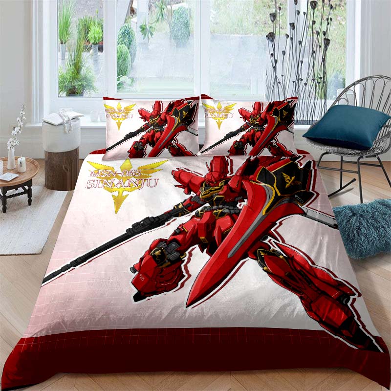 Cartoon/Anime Mobile Suit Gundam Bedding Set, Printed Single Duvet Cover and Pillowcase 3-Piece Set, Available in Children's and