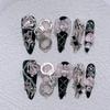 10Pcs Y2K Almond Press On Nails With Glue Handmade Metal Diamond Sweet Cool Full Cover Wearable Manicure Tips
