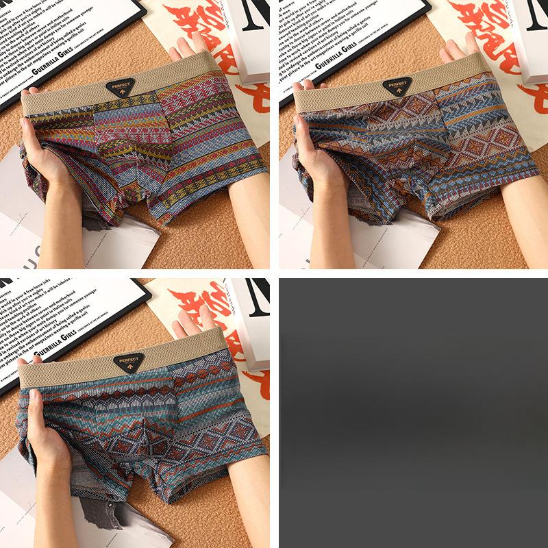 3pcs Summer Trend Breathable Men's Underwear Ethnic Retro Flat Underwear Men's Mid Waist Four Corner Shorts Boxer Brief