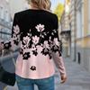 Women Autumn Tops Blooming Flowers Print Causal Long Sleeve T-shirt Top Blouse