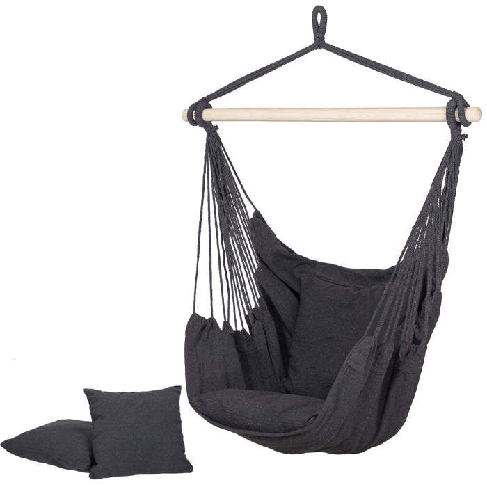Fauteuil suspendu - SPRINGOS - 130 x 100 cm - 65% coton/35% polyester - Gris foncé - Charge 150 kg