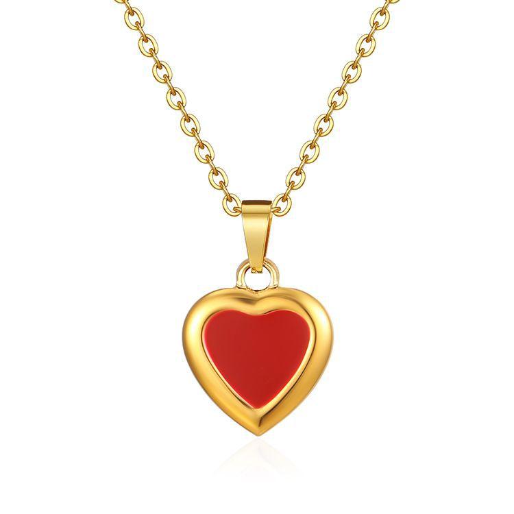 French ins light luxury love collarbone chain titanium steel necklace plated 18k gold retro peach heart versatile accessories women's jewelry