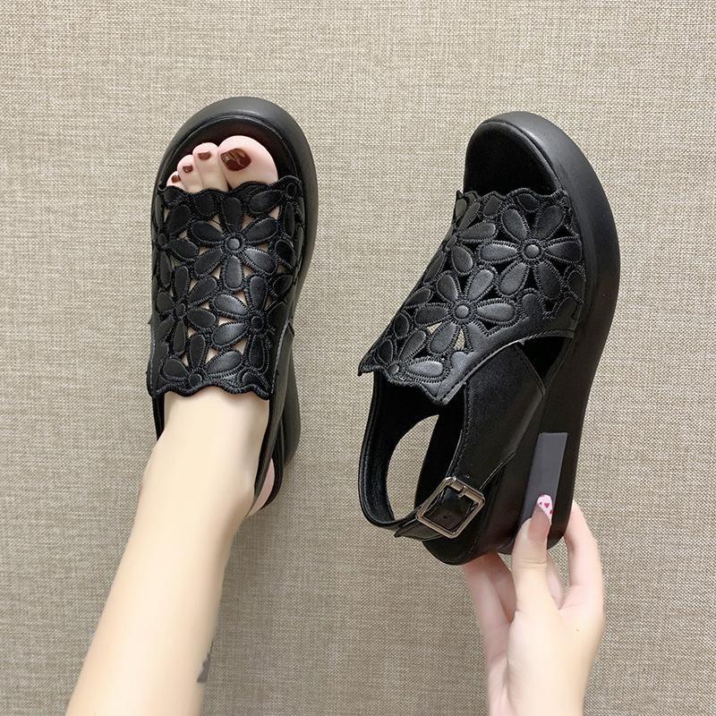 New Korean Version Sports Sandals Women's Outer Wear Summer One-word Buckle Belt Women's Shoes Casual Muffin Soft-soled Sandals Women's