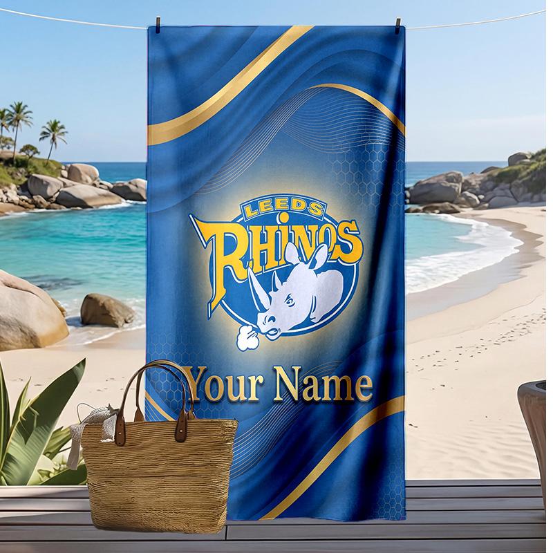 Leeds Rhinos Benutzerdefiniertes Strandtuch, Drucken Sie Ihren Namen Text Leichtes saugfähiges Handtuch für Schwimmen Reisen