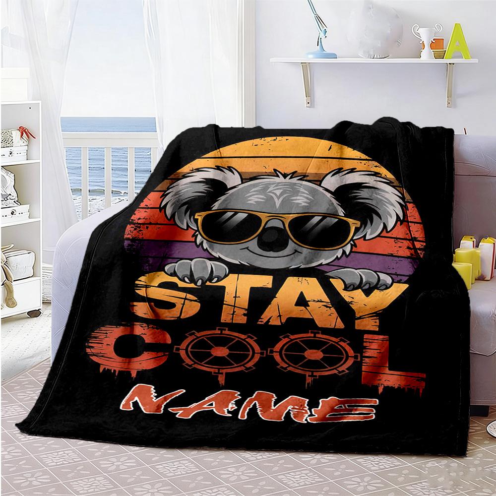 Koala56 Personalized Text Blanket Throw Customizable Blanket Warmthful Decor Suitable for Bedding Office Chair Nap Livingroom All-Season Use