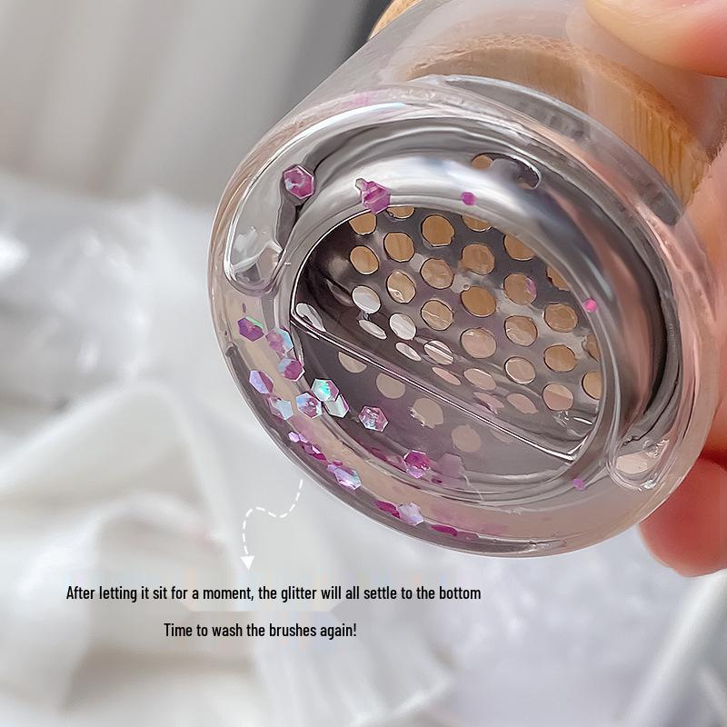 Nail Art Glitter Brush Washer with Lid, Stainless Steel Mesh, Layered Crystal Brush Holder, Moisturizer Box, and Filter.
