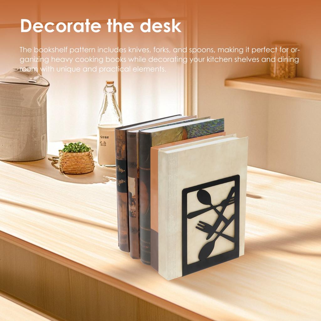 2Pcs Book Ends Creative Metal Bookends Decorative Heavy Book Ends for Shelves Multifunctional Cookbook Bookends for Home Kitchen