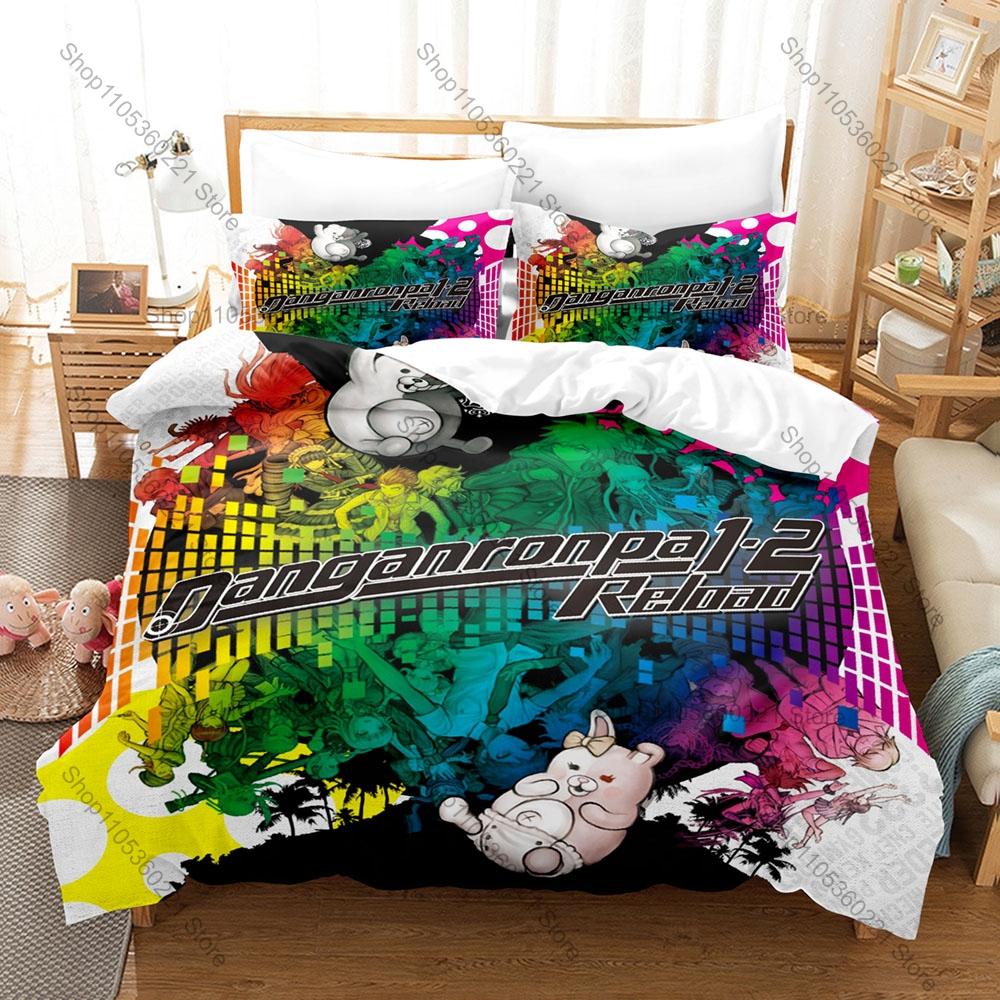 Danganronpa Monokuma Bedding Set 3Pcs Quilt Cover Pillowcase Cartoon Home Textile All Sizes Bed Set