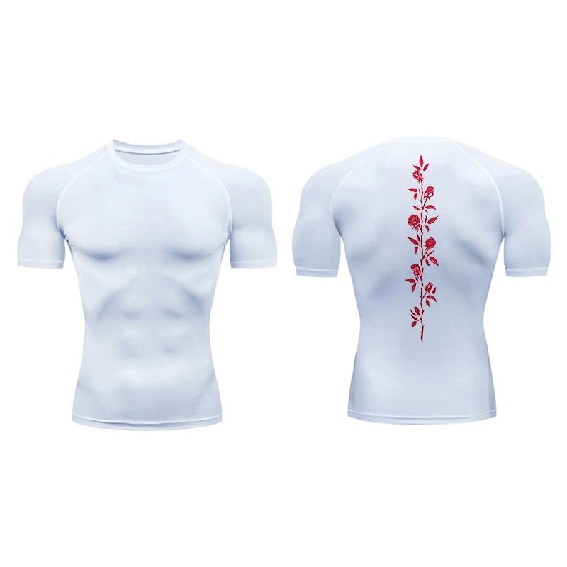 Blossom Print Short Sleeve Compression Tee Shirts Men Summer Athletic Quick Dry T-shirts Fitness Gym Workout Running Sporty Tops