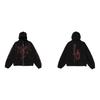 Mens Oversized Hooded Zip-Up Sweatshirt With Bold Graphic Print Cotton Fleece Loose Fit Streetwear Winter