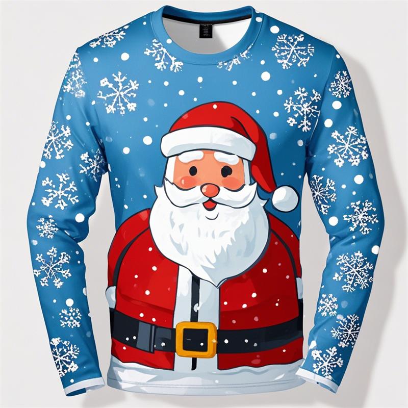 Joyeux Noël Père Noël Impressions 3D T-shirt à Manches Longues Homme Populaire Y2k T-shirts Vêtements de Sport Hauts à Col Rond Automne Vêtements Unisexe