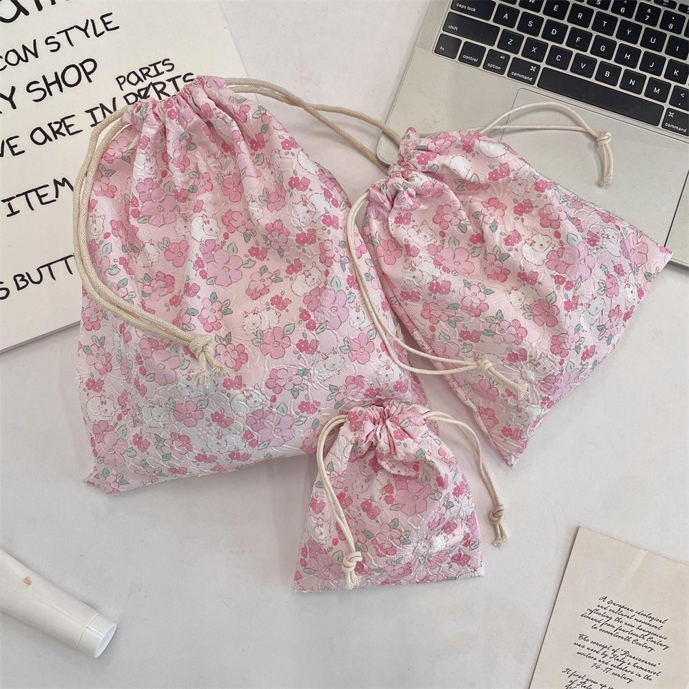 Cute Floral Women Makeup Bag Pouch Kawaii Portable Toiletries Cosmetics Storage Organizer Travel Cosmetic Bag Drawstring Case