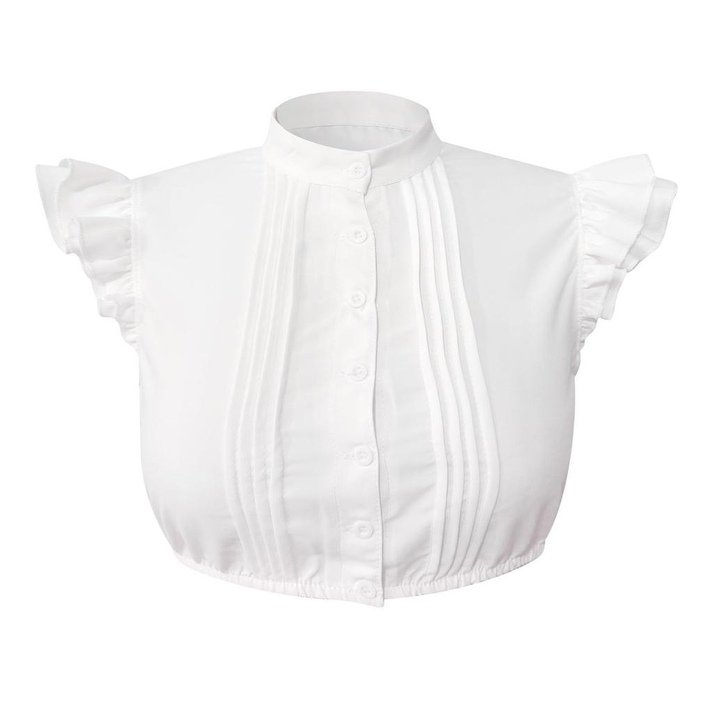 Women's Oktoberfest Crop Shirt Ruffled Sleeve Button Front Bavarian Style Traditional Blouse Lightweight Fabric Summer Top