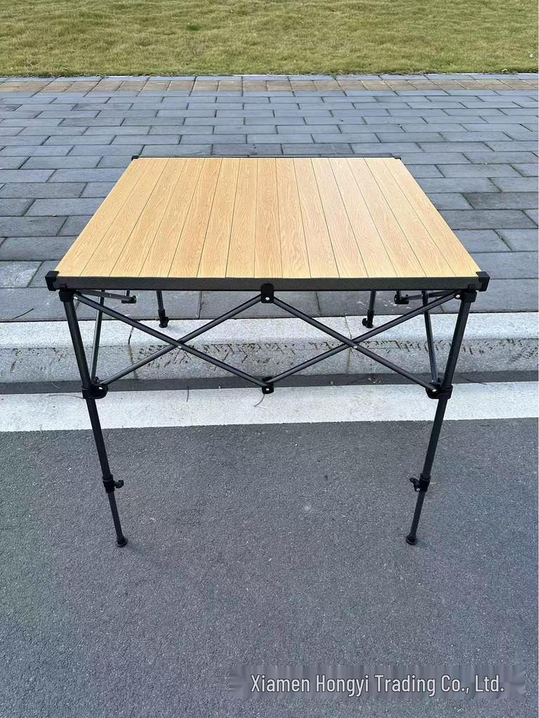 Hongyi Bamboo Pattern Aluminum Folding Table – Outdoor, Adjustable Height for Tea, BBQ, Card Games, Mahjong, Dining.