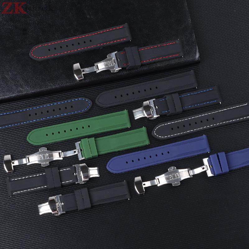 Silicone Straps Quick Release Watchband 18/20/22/24mm Waterproof Rubber for Smartwatch for Men Butterfly Buckle Bracelet Belts