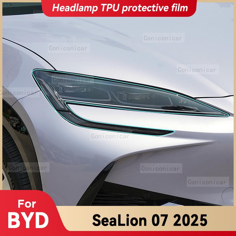 For BYD Sealion 07 EV 2025 Car Headlight Transparent TPU Protective Cover Film Front Light Tint Change Color Sticker Accessories