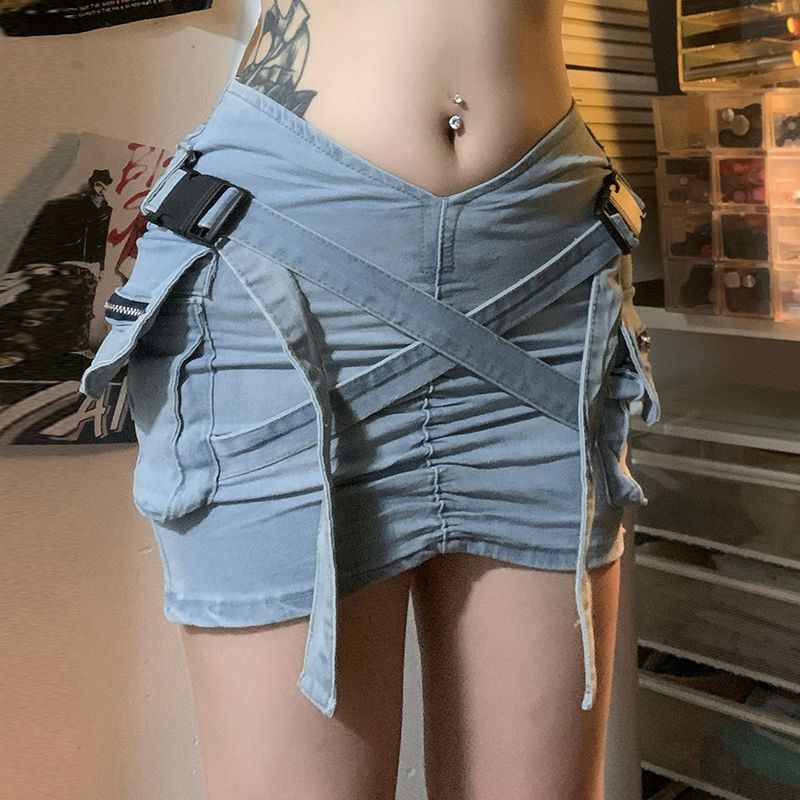 

H Home [88 Yuan for 2 Pieces! Buy One Get One Free] Heavy Industry Women s Clothing Style! Mid-Year Special Offer! Buy a Discount! WGD05887 light blue(Denim Skirt) L