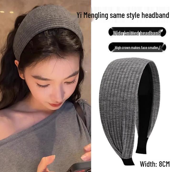 Yi Mengling Graues Strickstirnband mit breiter Krempe für Damen - Herbst/Winter 2025 Neue Kollektion Haaraccessoire.