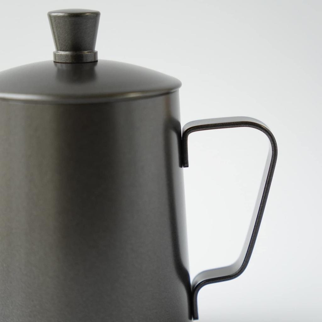 FUN COFFEE Coffee Kettle, 350ml, Stovetop Coffee Pot, Drip Kettle, Narrow Spout, with Lid, Stainless Steel, Camping, Black (co-0012-3)