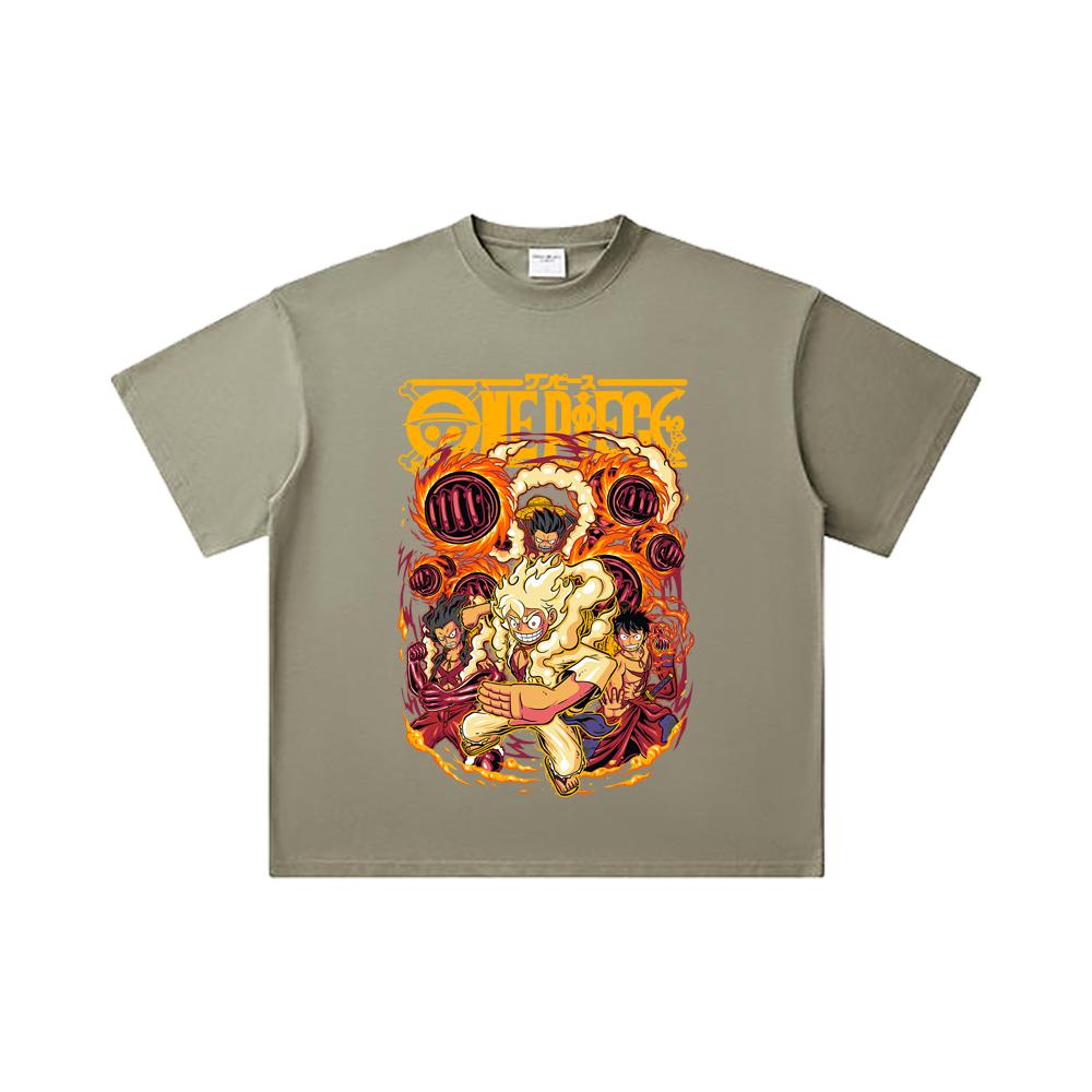260 GSM Double Yarn 32 Count 100% Cotton One Piece V5 Luffy Gears Print Unisex Heavy Cotton T Shirt