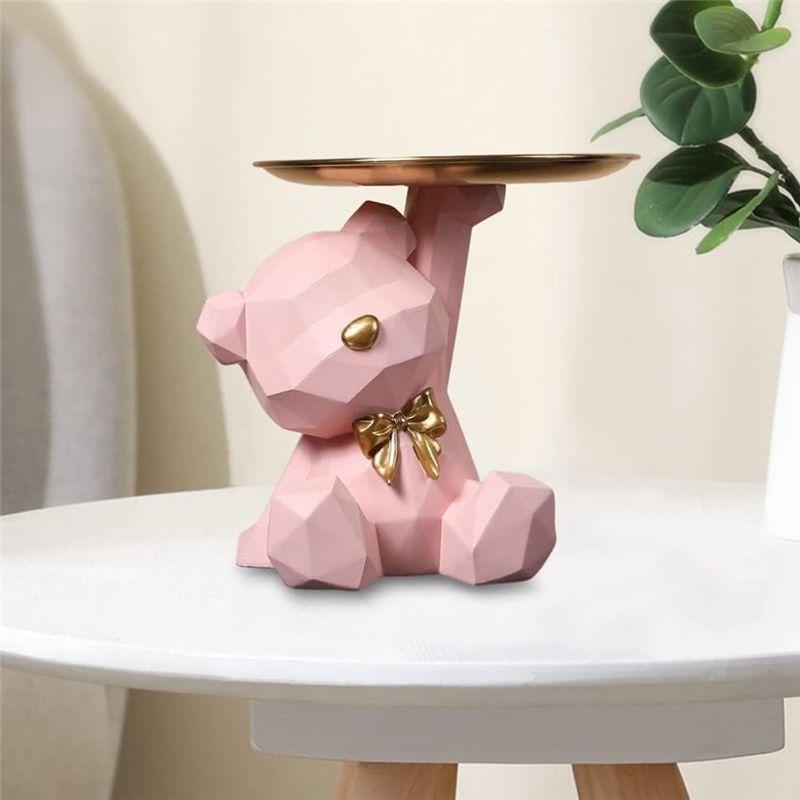 Storage Tray Statue Key Holder Figurine, Jewelry Earrings Lipsticks Tray, Bear Statues With Dish, Sculptures Key Bowl