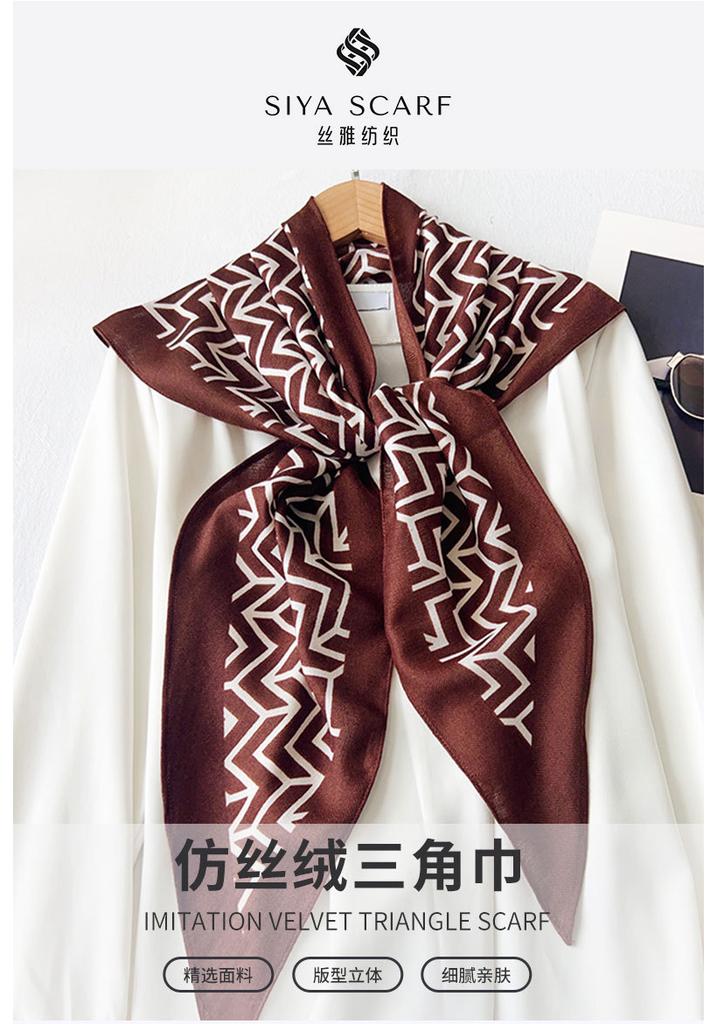 Korean retro geometric pattern triangle scarf women's literary and versatile decorative headscarf waist scarf silk scarf women's neck advanced sense