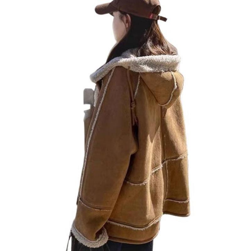 Imitation suede fur integrated lamb fur coat women's winter new velvet thickened hooded cotton clothes