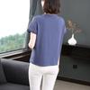 V-Ausschnitt Kurzarm Einfarbiges T-Shirt Bestickt Sommer Outfit für Mittleren Alters Locker Koreanisches Damen Oberteil