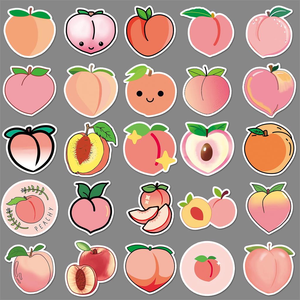 50 Peach Doodle Cartoon Fruit Children's Gum Card Reward DIY Mobile Case Suitcase Sticker Waterproof