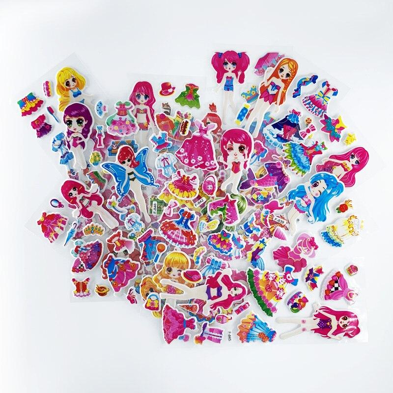 12 Blätter/Set Dress Up Girl-Aufkleber, 3D-Cartoon-Prinzessin-Blase, Scrapbooking für Mädchen, Notizbuch, Schlafzimmer-Dekoration