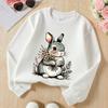 Kids Crewneck Sweatshirt, Cute Rabbit Holding Flower Bouquet Print, Soft Casual Pullover for Fall Winter