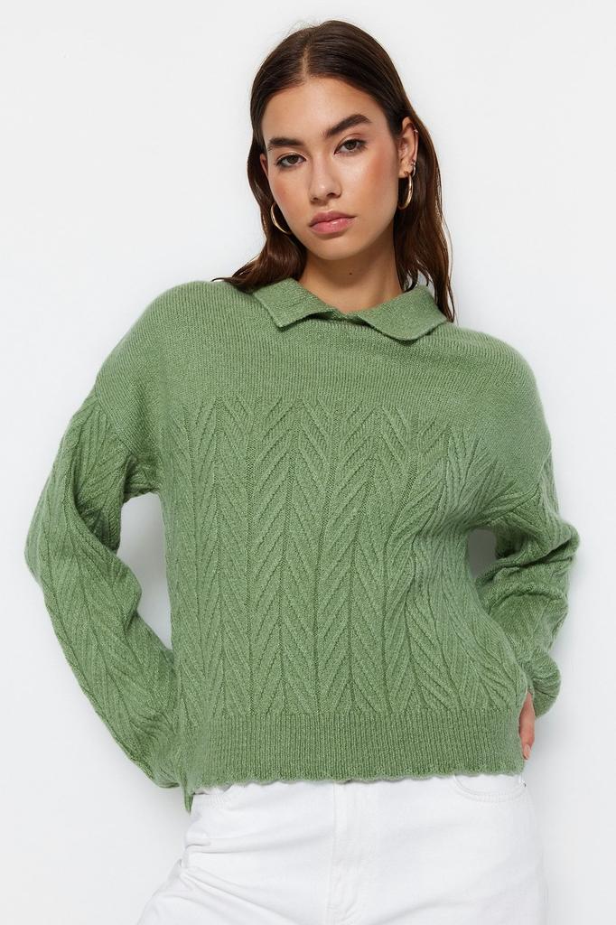 Women's Fashionable Stylish Sweater Orange Wide Fit Soft Textured Hair Braided Knitwear Sweater