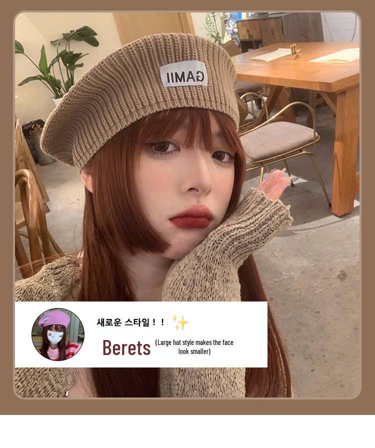 Trendy Korean Style Pink Knit Wool Beret: Women's Autumn/Winter Versatile, Face-Slimming Painter Hat