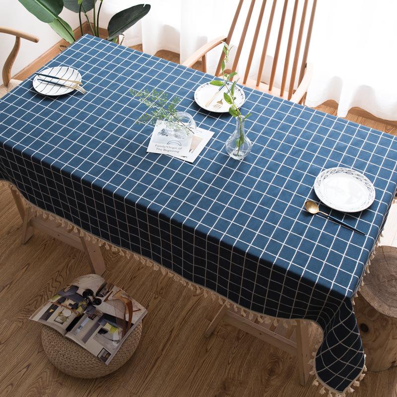 Simple Tablecloth, Dark Blue Three-Dimensional Embroidered Rectangular Linen Tablecloth Dust-Proof 60*60cm