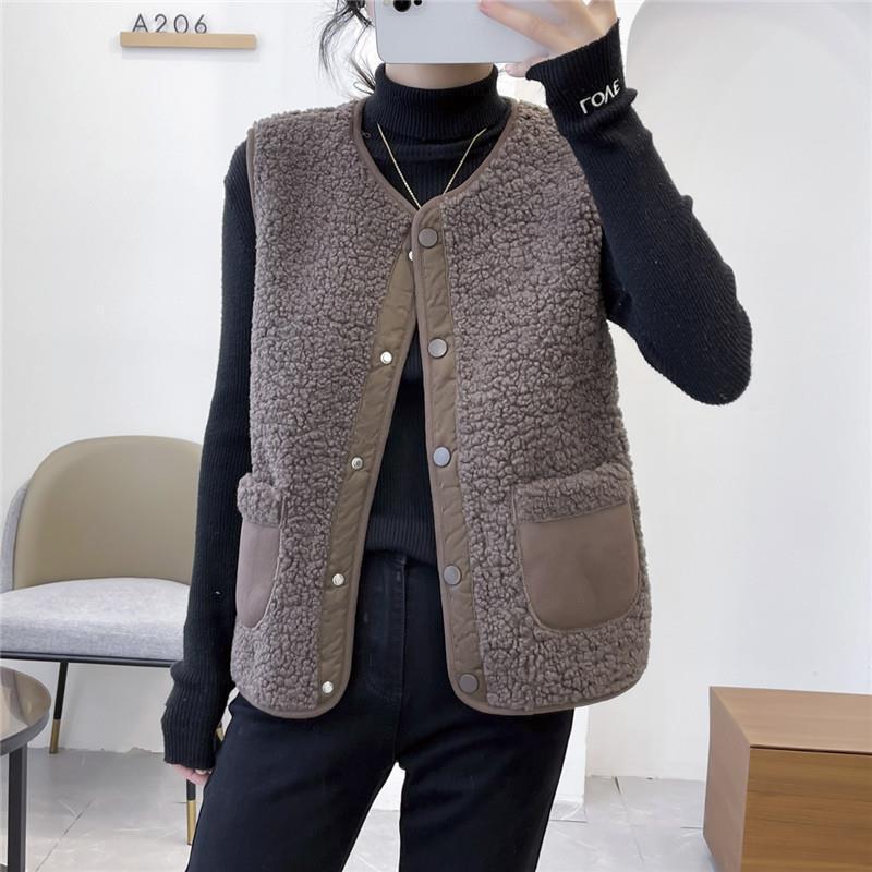 Women's 2023 Autumn/Winter Leather & Fur Lambswool Waistcoat Vest - Short & Stylish