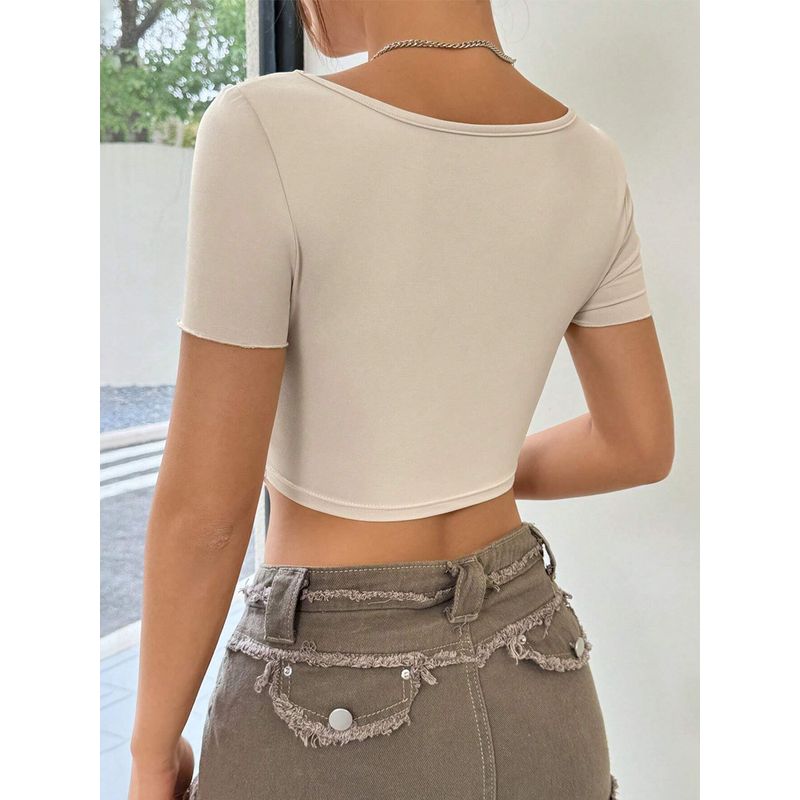 Sexy Deep V-neck Short-Sleeve Shirt Sexy Chest Kinky Deep V Short Top