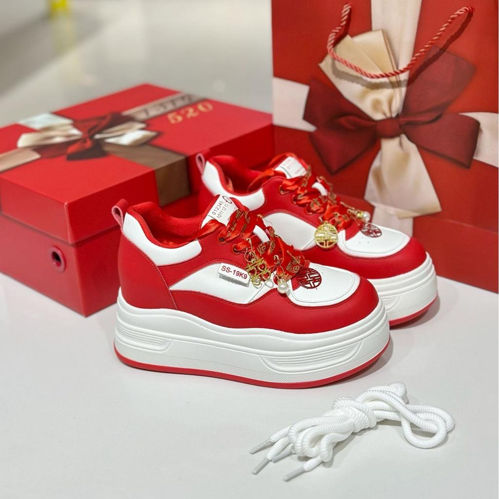 Gift red Xiuhe wedding shoes 2025 new bride platform inner height increase 9CM leather casual bridesmaid high heels