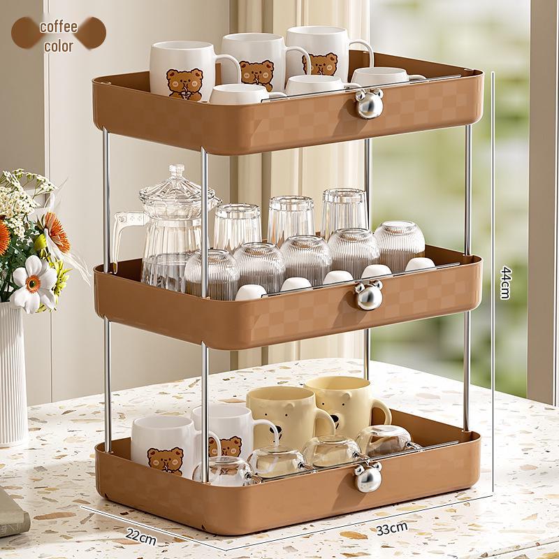 Light Luxury Cup Holder Rack - Large Capacity Kitchen & Living Room Storage with Drain Tray