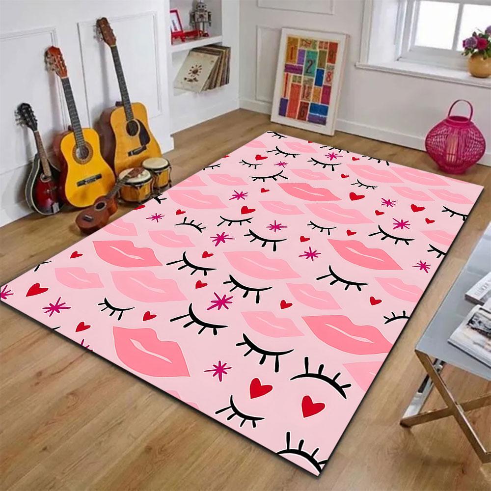 Pink Lips and Eyes Pattern Patterned carpet, suitable as a non slip play mat for the living room and bedroom sofa