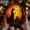 Décoration Murale Ronde en Aluminium Halloween Sorcière Chat Citrouille 20x20 cm pour la Maison