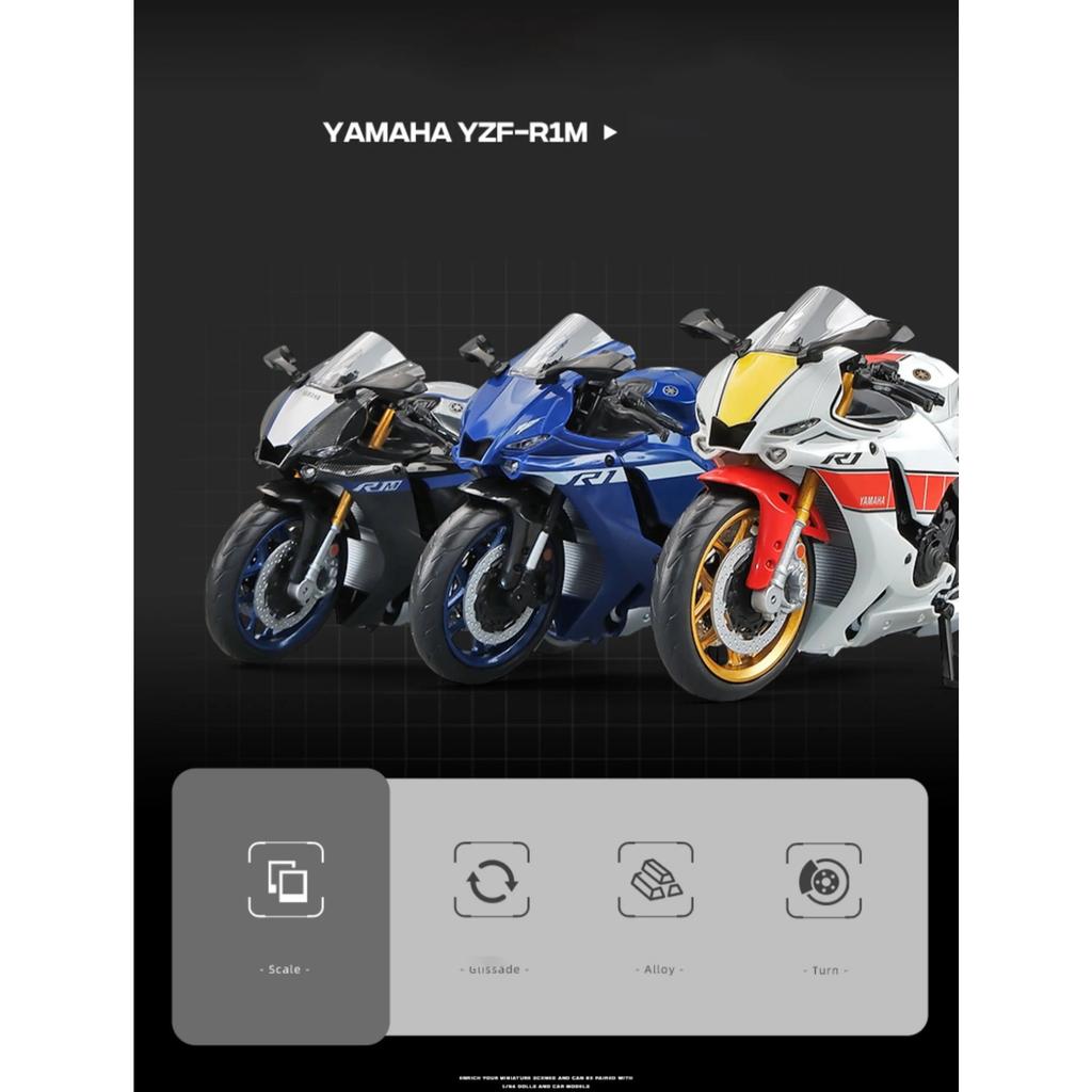 1/12 Skala Yamaha YZF-R1M Motorsykkelmodell Leke Legering Støpt Simulering Modeller Motorsykkel Samling Dekorasjon Gutteleker Gaver