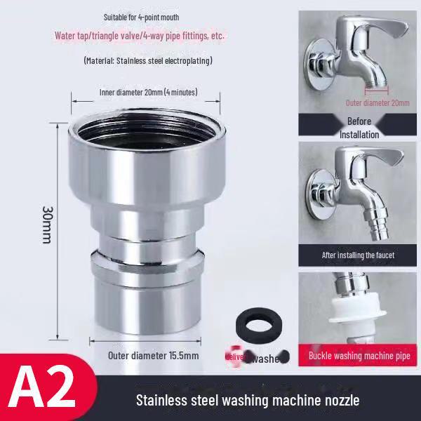 Universal Stainless Steel Dual-Head Washing Machine Faucet with Automatic Water Stop