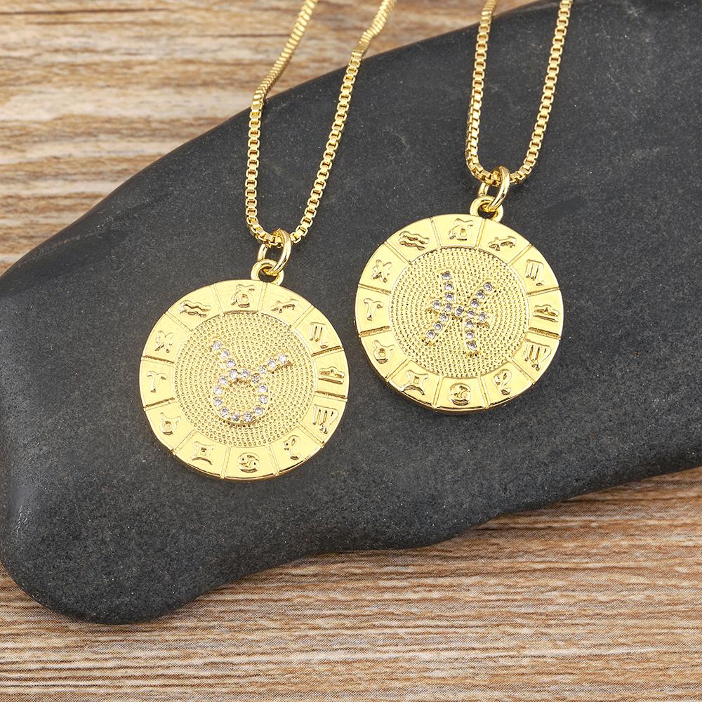 Nidin New Hot Sale 12 Constellation Drop Pendant Necklace Gold Plated Jewelry Collar Clavicle Choker Birthday Gift for Women Men