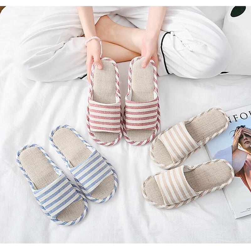 Portable Striped Linen Travel Slippers 38-39