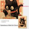 Japanese Noodle Black Cat Posters Funny Ramen Noodles Kitchen Wall Art PrintsCanvas Painting Pictures for Restaurant Home Decor